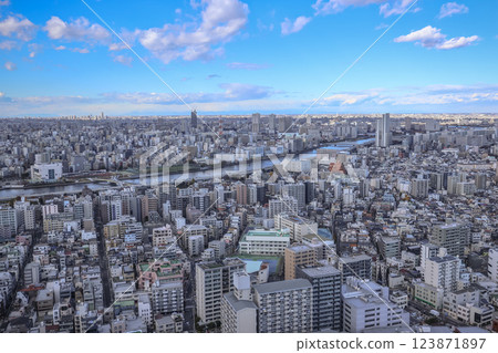 Cityscape View With Skyscrapers and Winding Urban Infrastructure, Tokyo Dec 8 2024 123871897