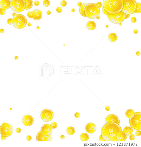 Ferritin round droplets scattered randomly. Beauty treatment and nutrition skin care. Healthy life concept. Essential vitamins vector illustration. Ferritin round droplets scattered randomly. Beauty treatment and nutrition skin care. Healthy life concept. Essential vitamins vector illustration. 123871972