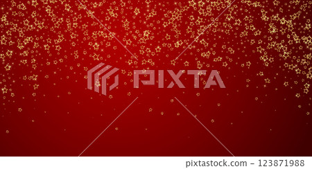 Christmas stars vector overlay. Magic stars luxury sparkling confetti. Christmas spirit. Festive stars vector illustration on red background. 123871988