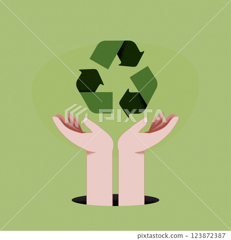 Hand holding Recycle symbol. Recycle and renewable energy concept. Sustainable ecology and environment conservation concept design. Vector illustration. Hand holding Recycle symbol. Recycle and renewable energy concept. Sustainable ecology and environment conservation concept design. Vector illustration. 123872387