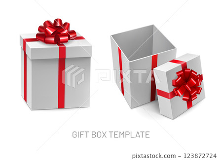 Opened and closed cardboard square boxes 123872724