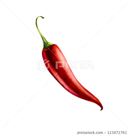 Red chilli pepper. Watercolor hand drawn cayenne, bell pepper spice isolated on transparent background. Salsa illustration. For designers, menu, decoration, food blog, ecofriendly branding. Healthy 123872761