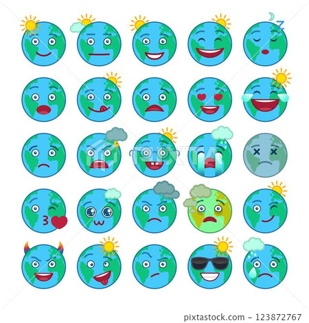 Blue world globe emoticons set 123872767