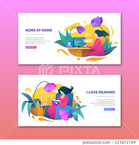 Work and relax at home posters in flat style 123872784
