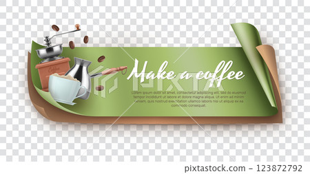 Make a coffee green banner realistic vector design Make a coffee green banner realistic vector design 123872792