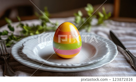 colorful easter egg on a plate easter holiday 123872816