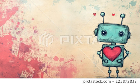 cute robot with heart sketch for valentines day 123872832