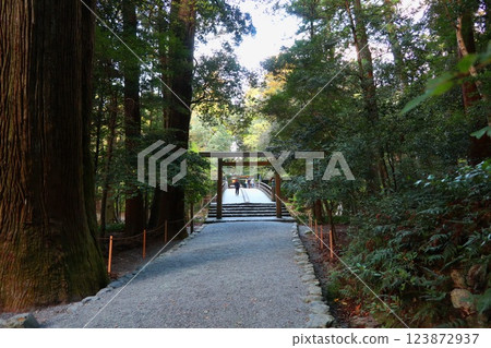 Pilgrimage to Ise, Kazehikimiya Bridge at the Inner Shrine of Ise Jingu Pilgrimage to Ise, Kazehikimiya Bridge at the Inner Shrine of Ise Jingu 123872937