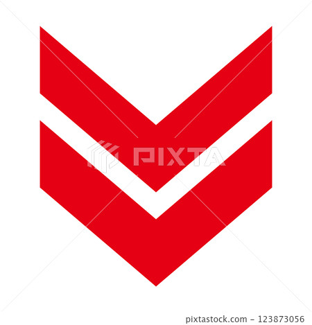 Simple downward red arrow on white background Simple downward red arrow on white background 123873056
