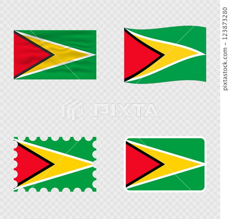 Guyana national flag in four different styles. 123873280