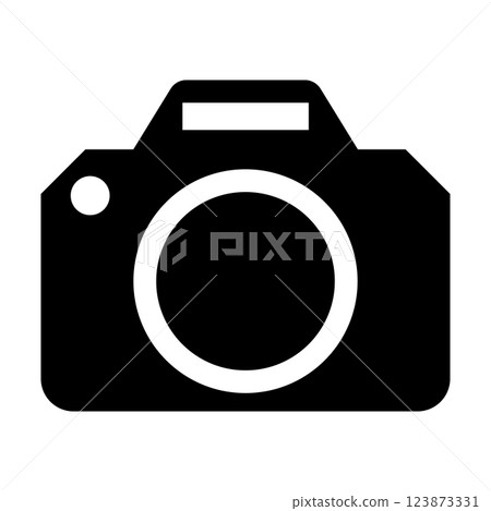 白色背景上簡單而平坦的黑白相機圖標 123873331
