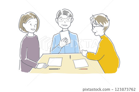 Illustration of senior men and women having a meeting 123873762