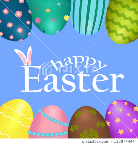 Colorful Easter Eggs and Happy Easter Greeting 123874444