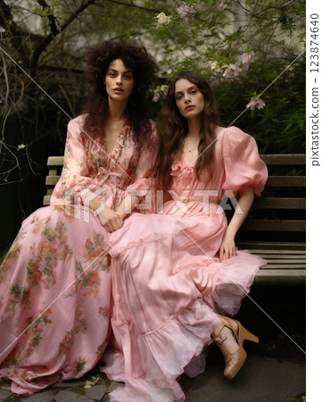 Discover the latest in Elegant Spring Fashion featuring beautiful Pink Floral Dresses that captivate 123874640