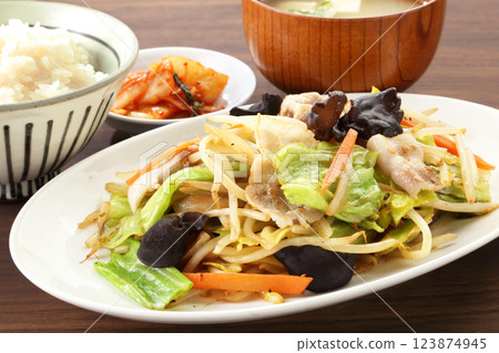 Fried vegetables set meal Fried vegetables set meal 123874945