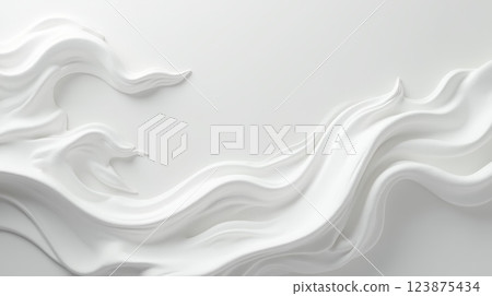 Abstract white wavy foam background with smooth flowing curves and layered shapes 123875434