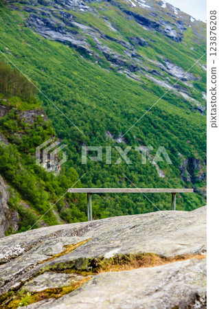 Lonely bench in mountains, Norway 123876208