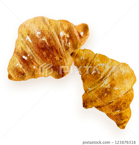 兩個可頌，手繪水彩 123876318