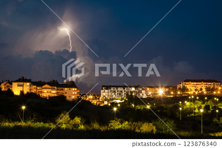 thunderstorm over night city 123876340