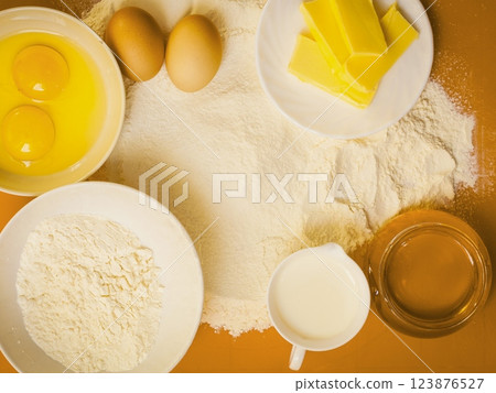 Preparation for baking, bake ingredients. 123876527