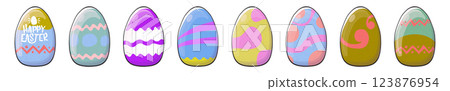 Easter Eggs Collection Assorted Designs and Patterns, Colorful Set for Festive Spring Celebrations and Holiday Greetings 123876954