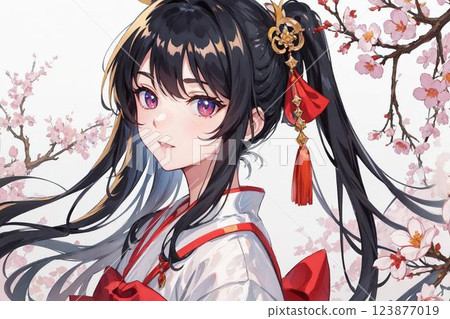 巫女凝視著櫻花 123877019