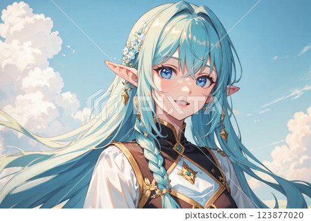 Blue sky and clouds Elf girl 123877020