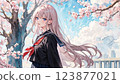 Female students standing under a cherry tree 123877021