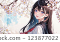 Cherry tree - A female student in a sailor suit turns around 123877022