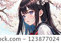 Cherry tree Female student wearing sailor uniform 123877024