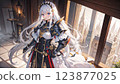 Female knight in armor in the castle 123877025