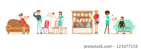People in Furniture Store Choose Interior Elements Vector Set People in Furniture Store Choose Interior Elements Vector Set 123877158