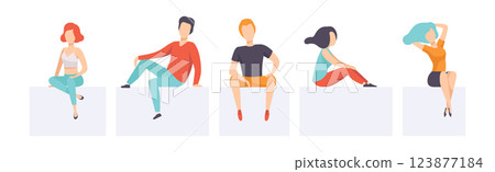 Diverse People Sitting in Different Pose Vector Set 123877184