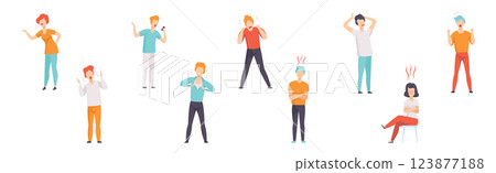Angry and Furious People Characters Shouting and Steaming Vector Set 123877188