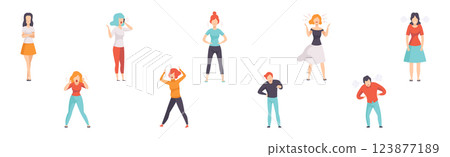 Angry and Furious People Characters Shouting and Steaming Vector Set 123877189