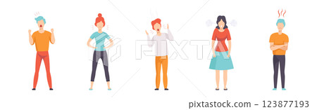 Angry and Furious People Characters Shouting and Steaming Vector Set 123877193