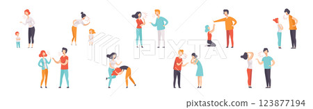People Fighting and Quarreling Making Loud Public Scandal Vector Set People Fighting and Quarreling Making Loud Public Scandal Vector Set 123877194