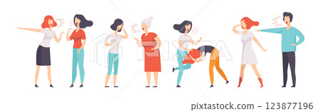 People Fighting and Quarreling Making Loud Public Scandal Vector Set People Fighting and Quarreling Making Loud Public Scandal Vector Set 123877196