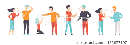 People Fighting and Quarreling Making Loud Public Scandal Vector Set People Fighting and Quarreling Making Loud Public Scandal Vector Set 123877197