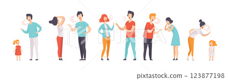 People Fighting and Quarreling Making Loud Public Scandal Vector Set People Fighting and Quarreling Making Loud Public Scandal Vector Set 123877198