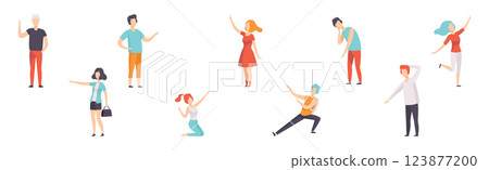 People Character Indicating Something Pointing with Index Finger as Hand Gesture Specifying Direction Vector Set 123877200