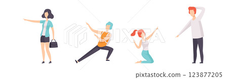 People Character Indicating Something Pointing with Index Finger as Hand Gesture Specifying Direction Vector Set 123877205