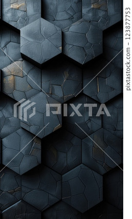 Textured hexagonal pattern creates a striking visual effect with dark tones and a sense of depth, evoking industrial design aesthetics 123877753