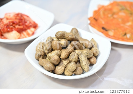 boiled peanuts on a plate 123877912