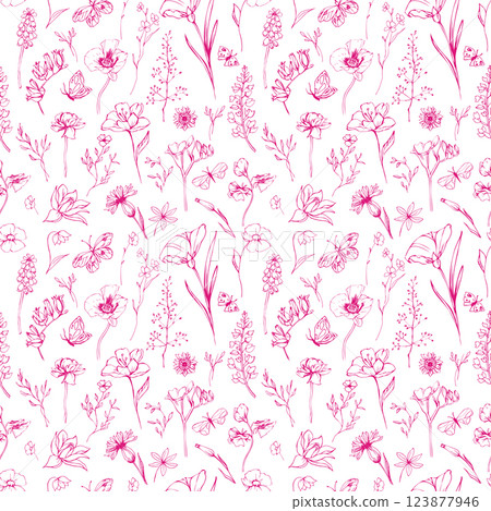 Seamless patern with Flowers pink on white Seamless patern with Flowers pink on white 123877946