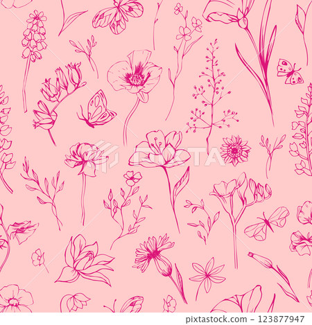 Spring flowers vector seamless pattern 123877947