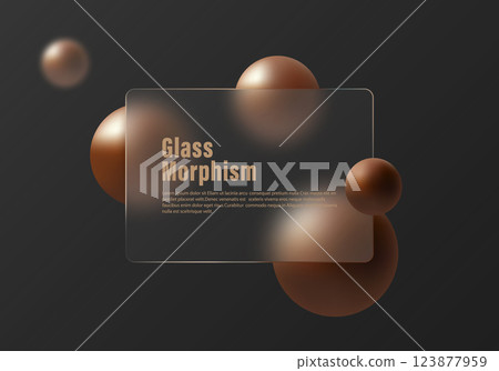Dark gradient background with partition and spheres. Glass morphism style background. 123877959