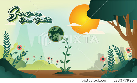ecology design over green background vector illustration ecology design over green background vector illustration 123877980