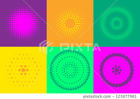 Colorful banners featuring various abstract halftone patterns. Vector illustration Colorful banners featuring various abstract halftone patterns. Vector illustration 123877981