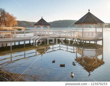 Lake Barlinek promenade, West Pomeranian Voivodeship, Poland. Lake Barlinek promenade, West Pomeranian Voivodeship, Poland. 123878253